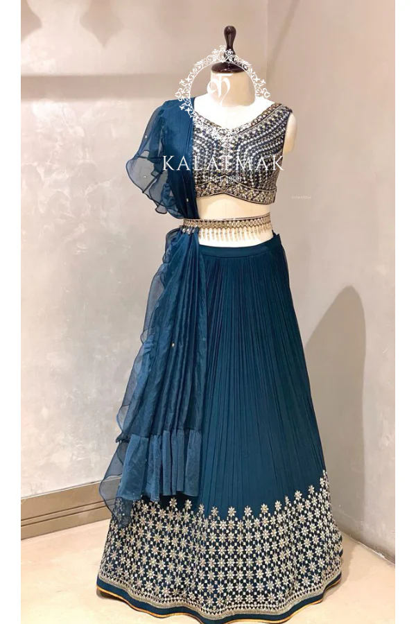 Belted blue lehenga set
