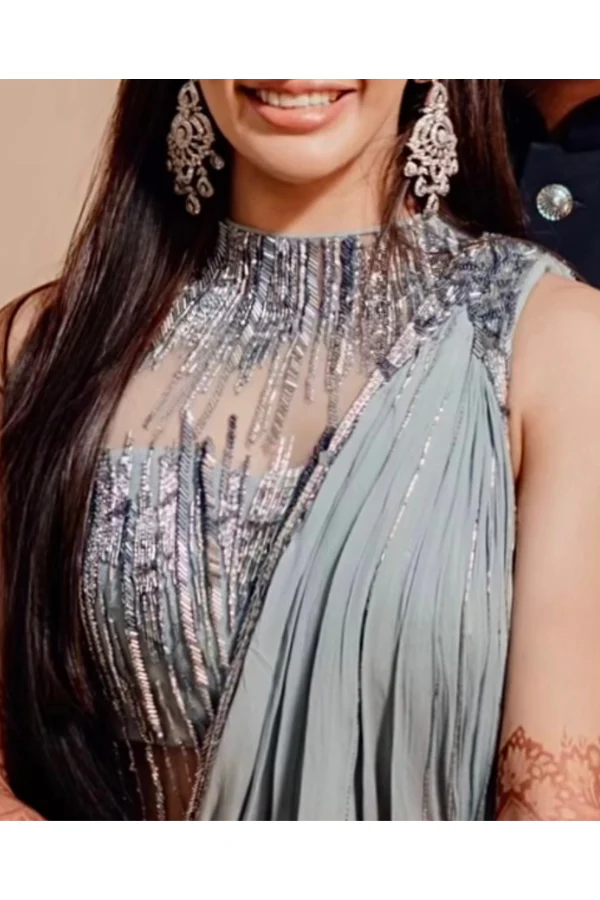 Gaurav Gupta Aqua Blue Saree Gown - Image 2