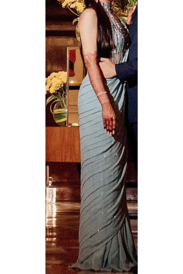 Gaurav Gupta Aqua Blue Saree Gown - Image 4