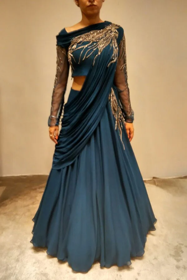 Gaurav Gupta Blue Sculpted Lehenga - Image 3