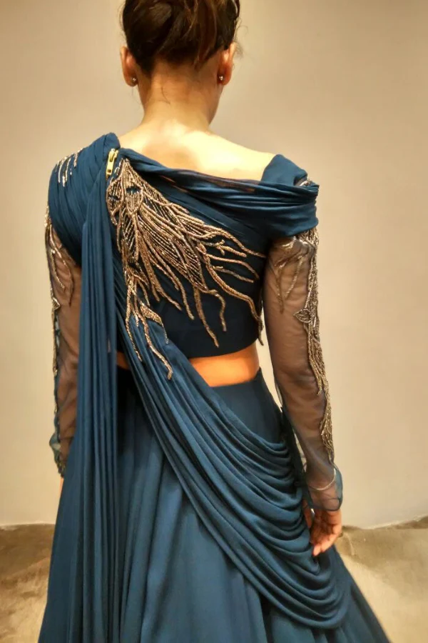 Gaurav Gupta Blue Sculpted Lehenga - Image 7