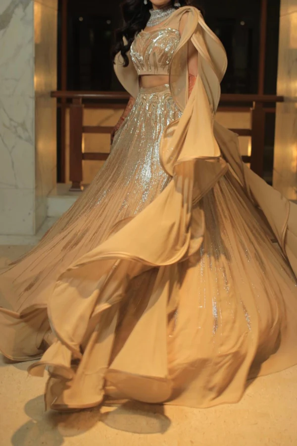 Gaurav Gupta champagne lehenga with ruffles - Image 2