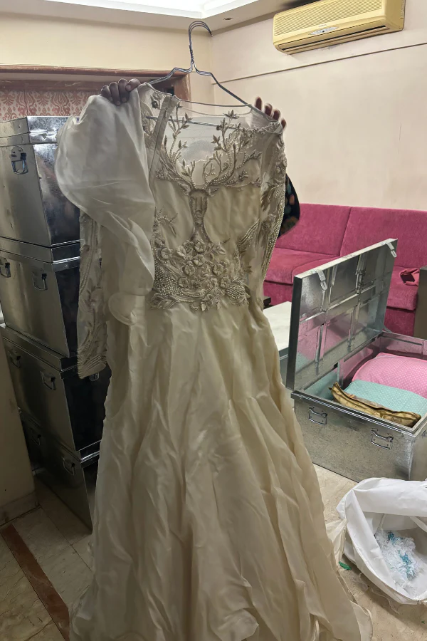 Gaurav Gupta Ecru draped gown with ruffles - Image 4