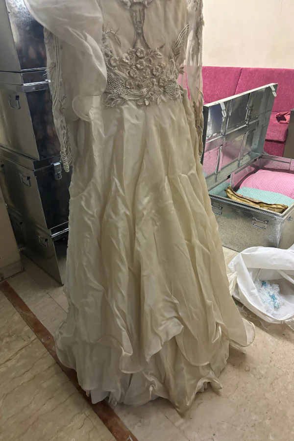 Gaurav Gupta Ecru draped gown with ruffles - Image 5