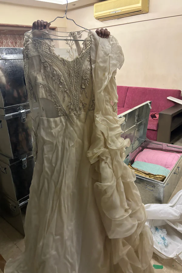 Gaurav Gupta Ecru draped gown with ruffles - Image 6