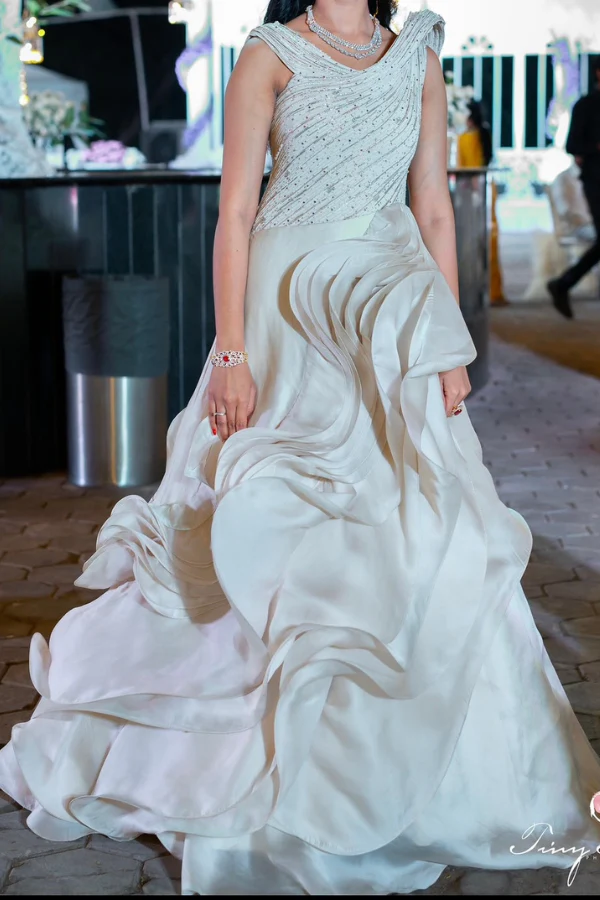 Gaurav Gupta ecru ruffled gown