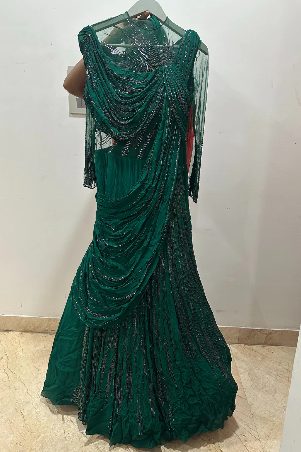 Gaurav Gupta emerald green lehenga saree