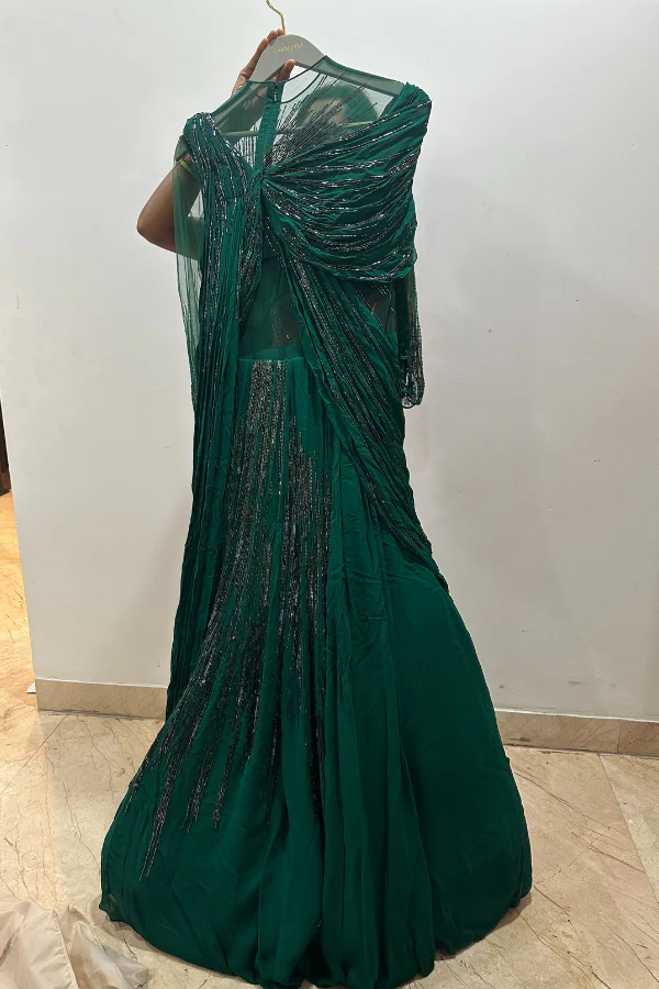 Gaurav Gupta emerald green lehenga saree - Image 2