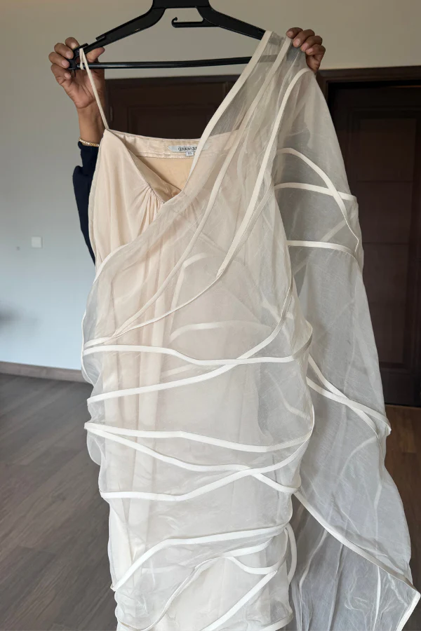 Gaurav Gupta Ivory Sculpted Saree - Image 3