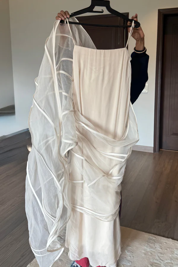 Gaurav Gupta Ivory Sculpted Saree - Image 4