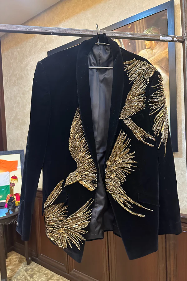 Gaurav Gupta Men Black Gold Embroidered Tuxedo - Image 2
