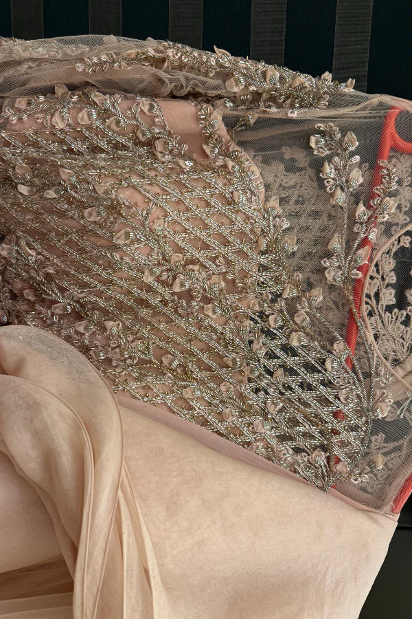 Gaurav Gupta Pink Embroidered Ruffle Saree Gown - Image 4