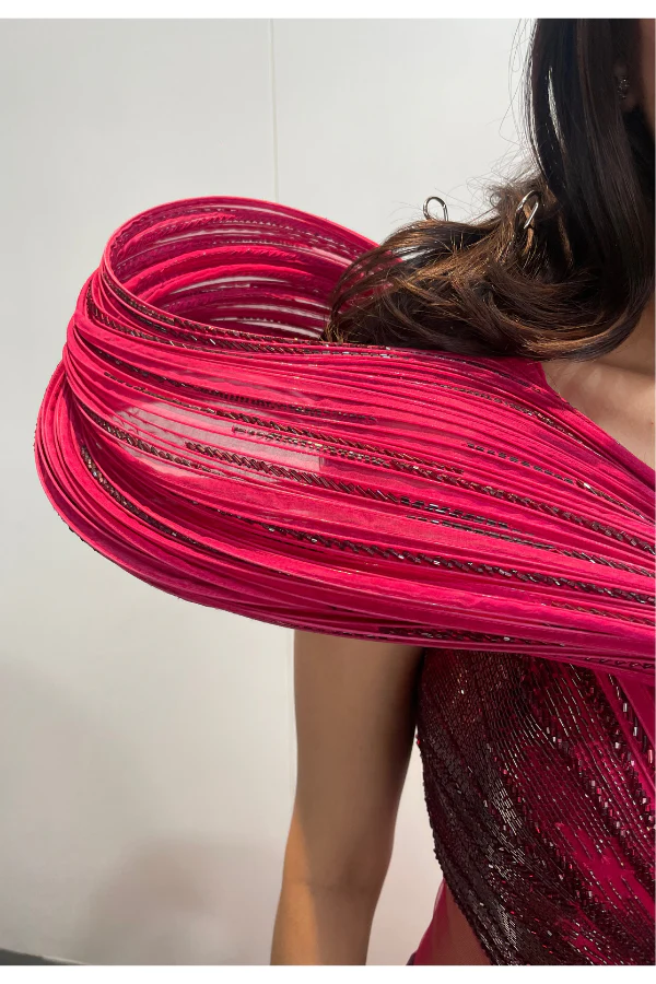 GAURAV GUPTA RED EMBELLISHED SCULPTED GOWN - Image 5