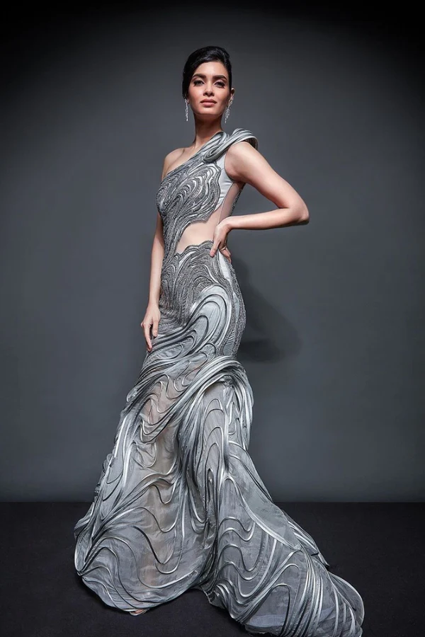 Gaurav Gupta River Grey Wave Sculpture Gown