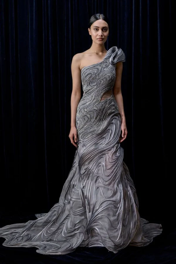 Gaurav Gupta River Grey Wave Sculpture Gown - Image 2