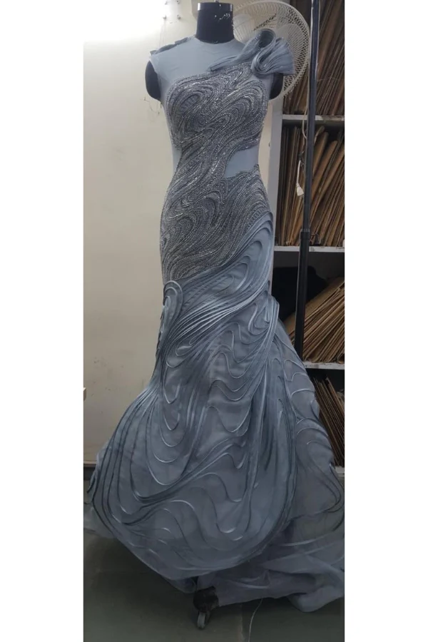 Gaurav Gupta River Grey Wave Sculpture Gown - Image 5