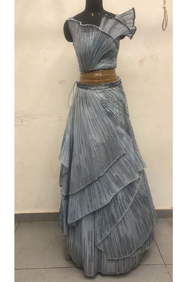 Gaurav Gupta Sea blue sculpted lehenga set - Image 2