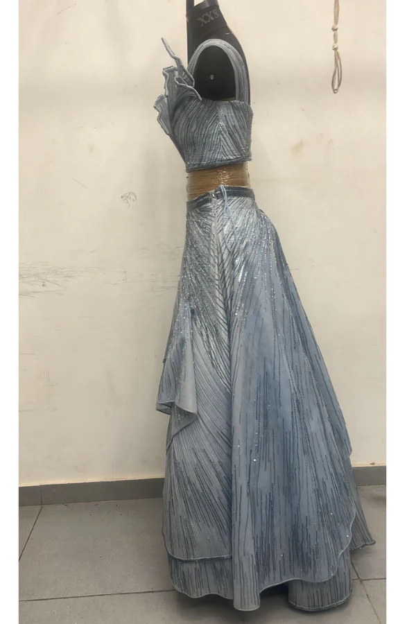 Gaurav Gupta Sea blue sculpted lehenga set - Image 3
