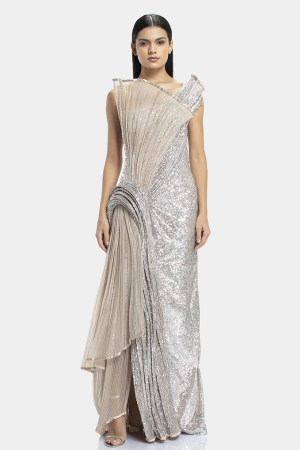 Gaurav Gupta Shell Pink Sequin Fan-Sculpting Gown