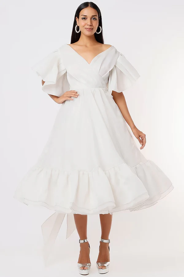 Gauri and Nainika White Organza Midi Dress
