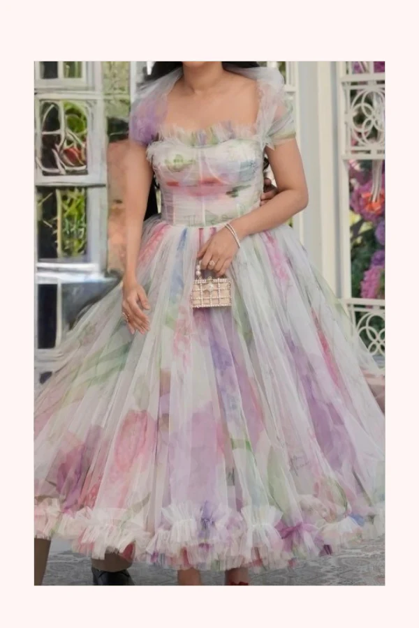 Gauri & Nainika Floral Tulle Midi Dress