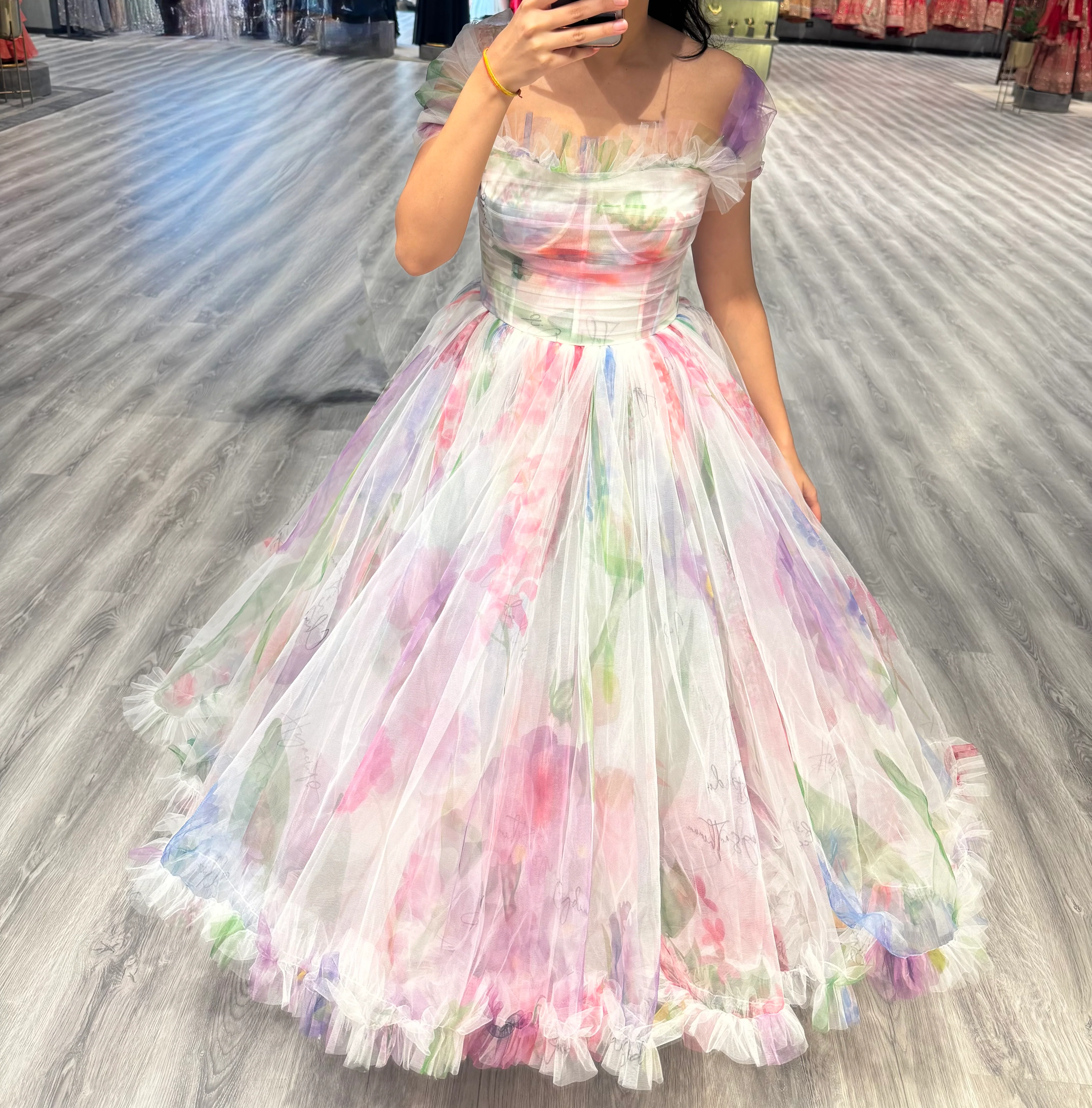 Gauri & Nainika Floral Tulle Midi Dress - Image 3