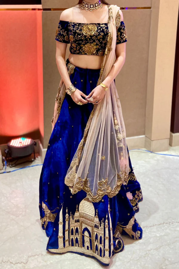 Gazal Gupta blue velvet lehenga - Image 2
