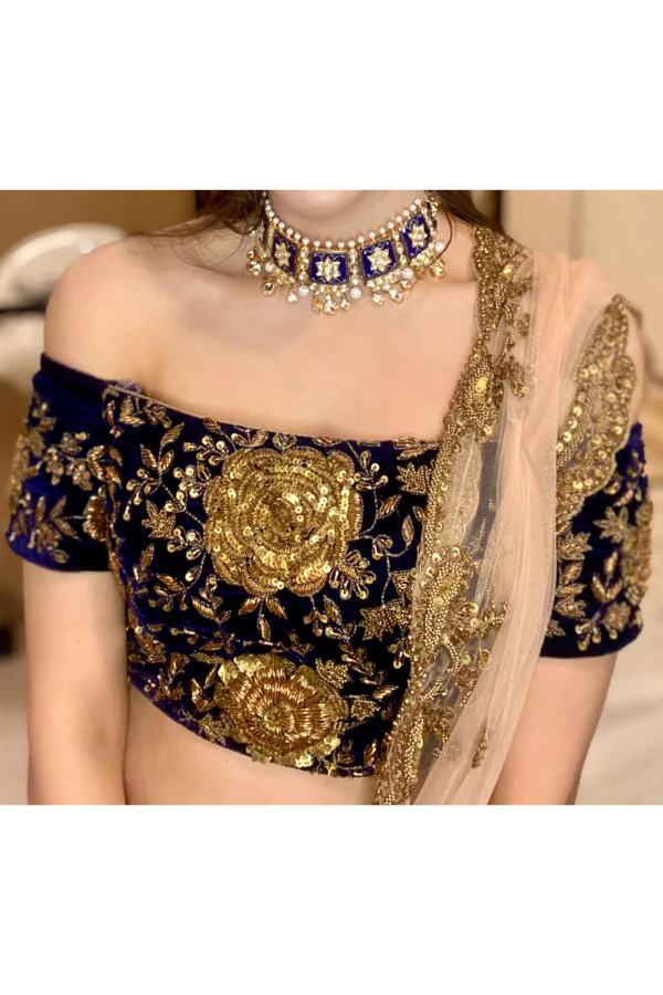 Gazal Gupta blue velvet lehenga - Image 3