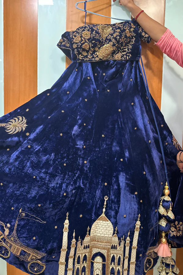 Gazal Gupta blue velvet lehenga - Image 4