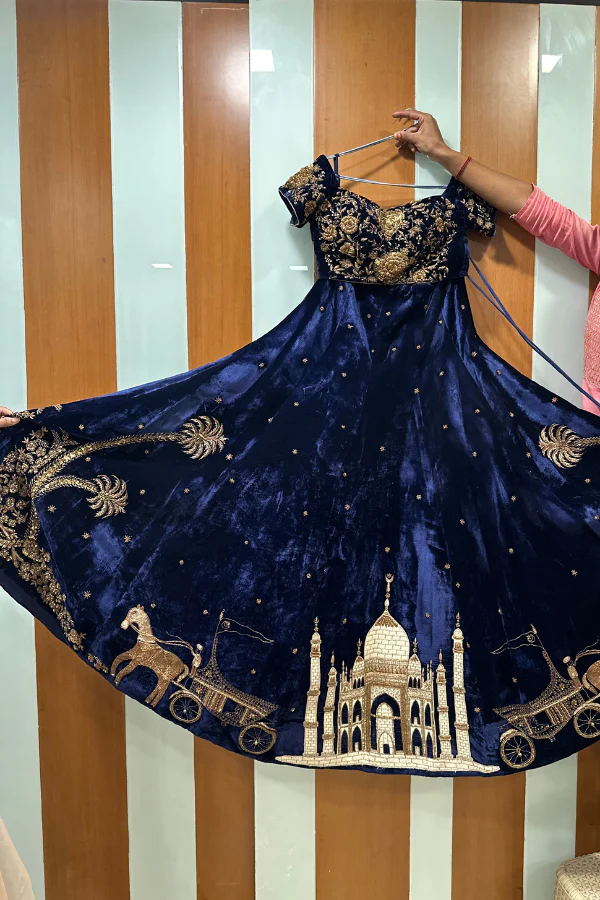Gazal Gupta blue velvet lehenga - Image 5