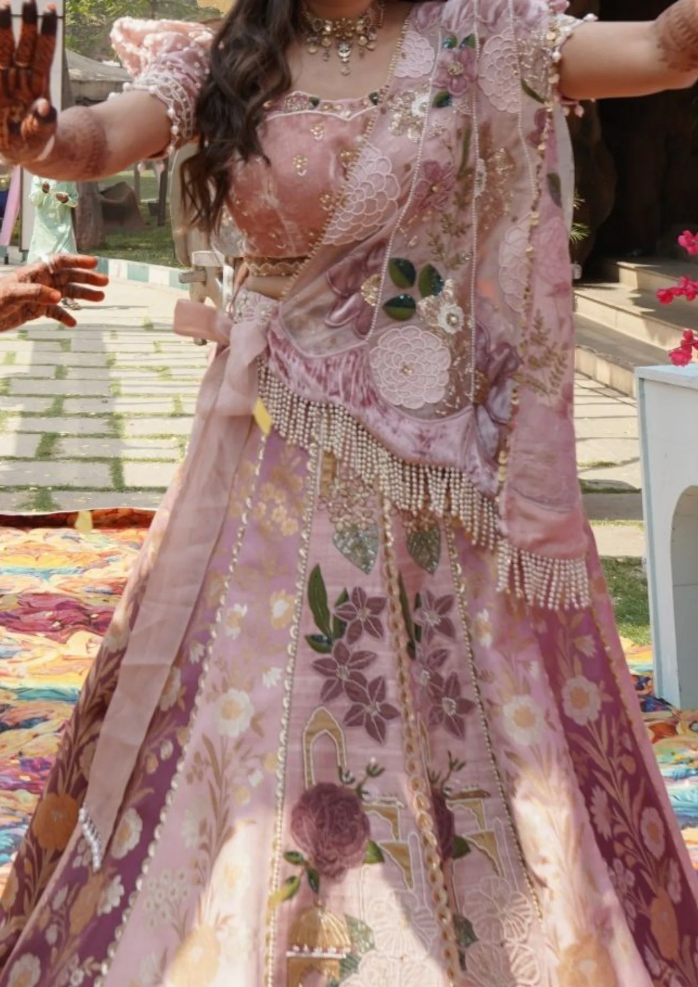 Gazal Gupta Blush Pink Floral Lehenga Set - Image 2