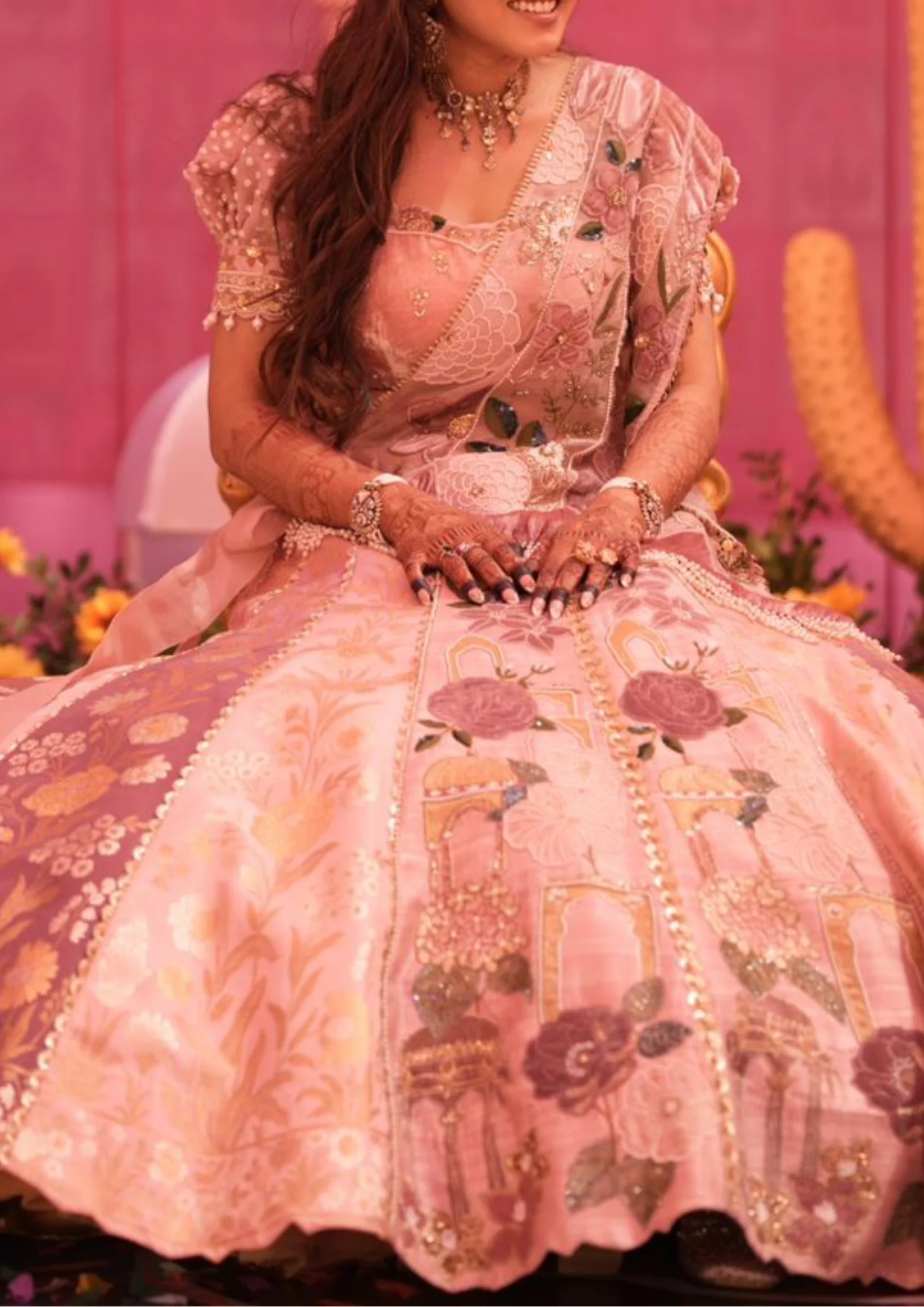 Gazal Gupta Blush Pink Floral Lehenga Set - Image 3