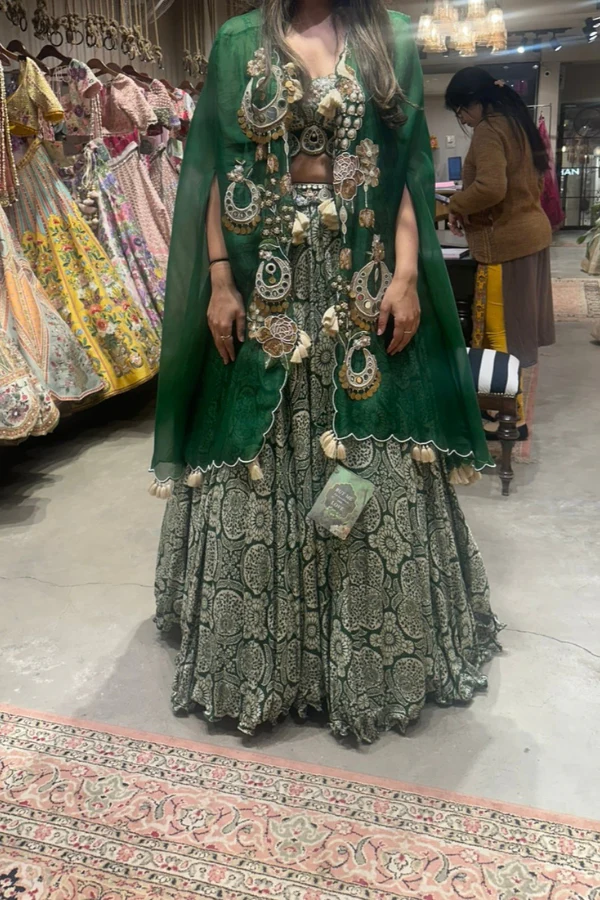 Gazal Gupta Chandbali Cape And Printed Top + Skirt - Image 2