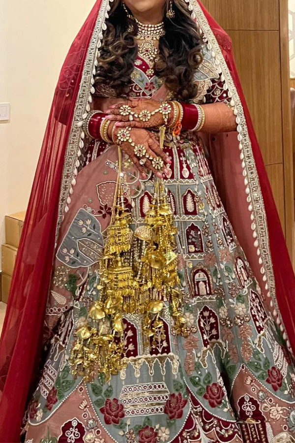 Gazal Gupta maroon embroidered lehenga