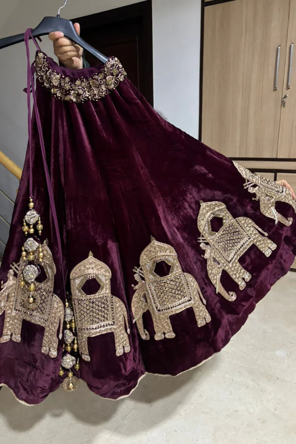 Gazal Gupta velvet wine embroidered lehenga set - Image 2