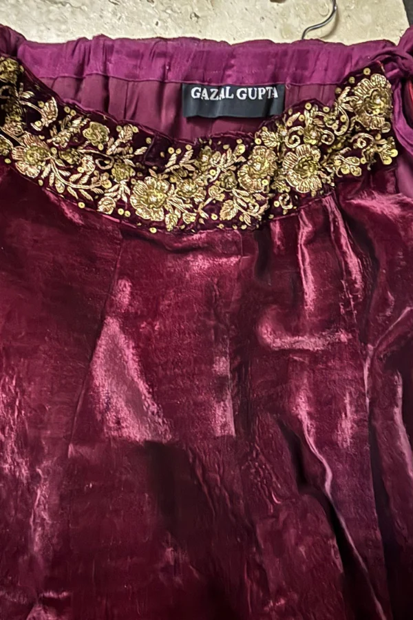 Gazal Gupta velvet wine embroidered lehenga set - Image 6