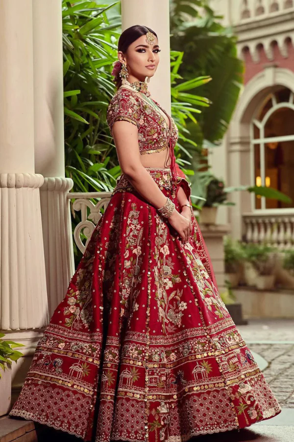 Gazal Gupta RED PEACOCK SCENARY LEHENGA