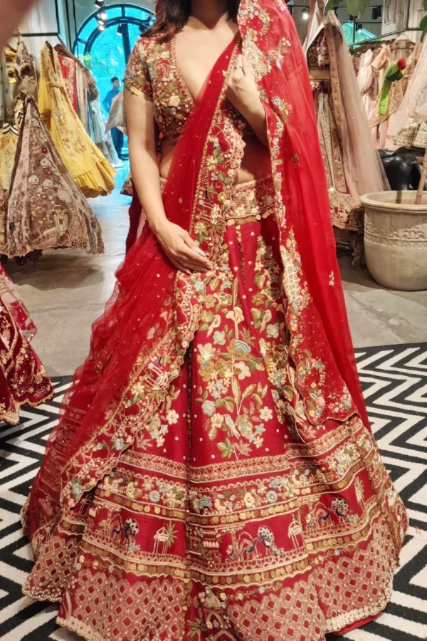 Gazal Gupta RED PEACOCK SCENARY LEHENGA - Image 2