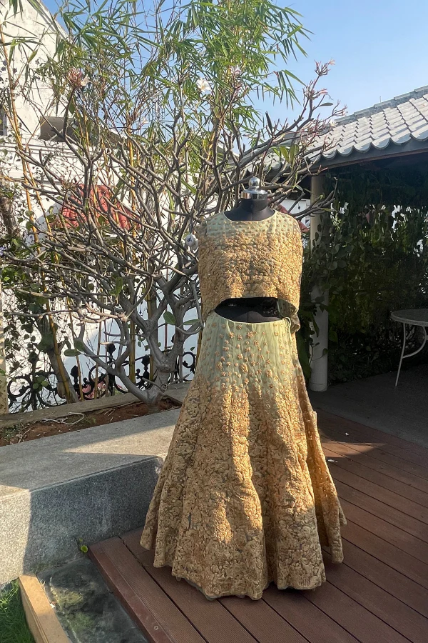 Gold and pastel green lehenga set - Image 3