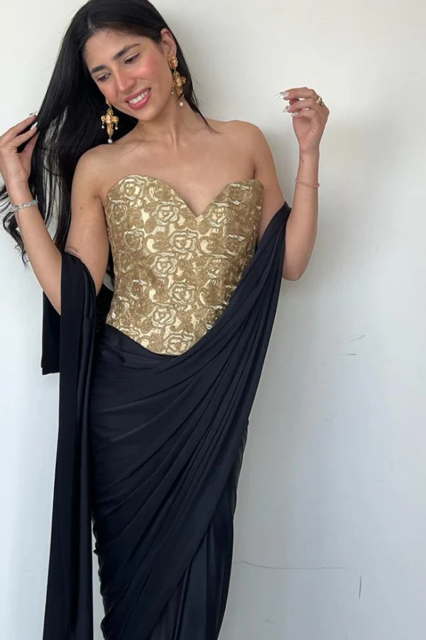 Gold Brocade Corset saree - Image 3