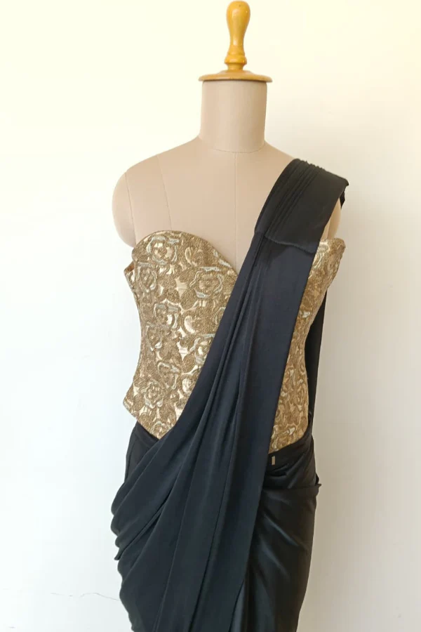 Gold Brocade Corset saree - Image 5