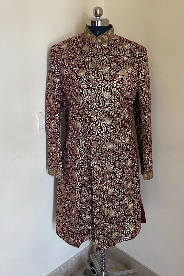 gold embroidered sherwani