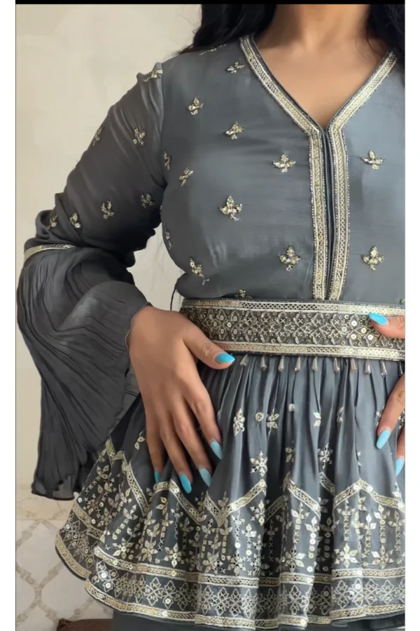 Grey belted sharara set - Image 3