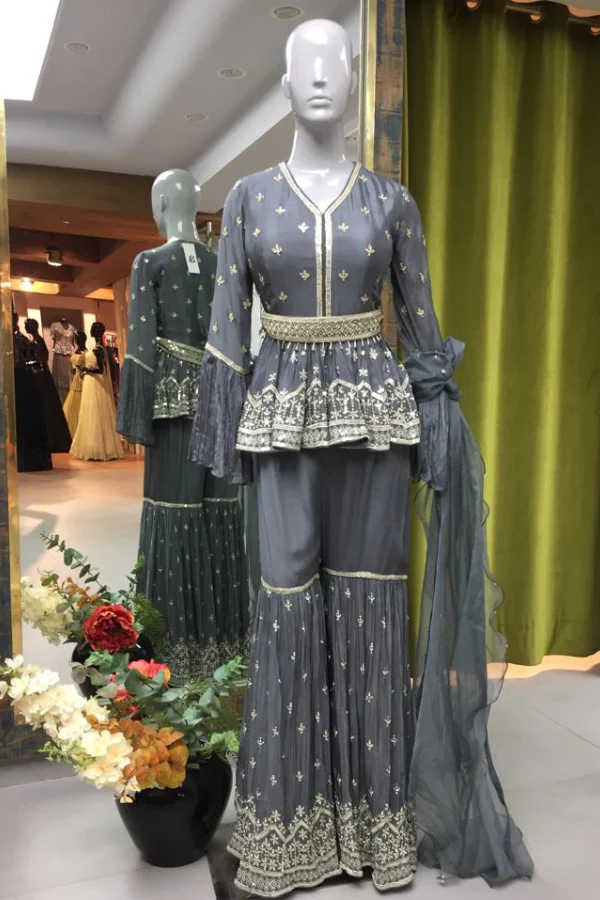 Grey belted sharara set - Image 4