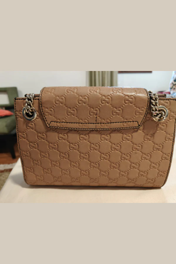Gucci Beige Guccissima Leather Small Emily Chain Shoulder Bag - Image 6