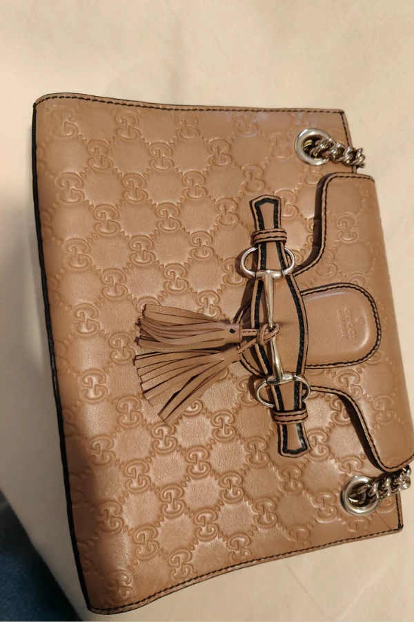 Gucci Beige Guccissima Leather Small Emily Chain Shoulder Bag - Image 7