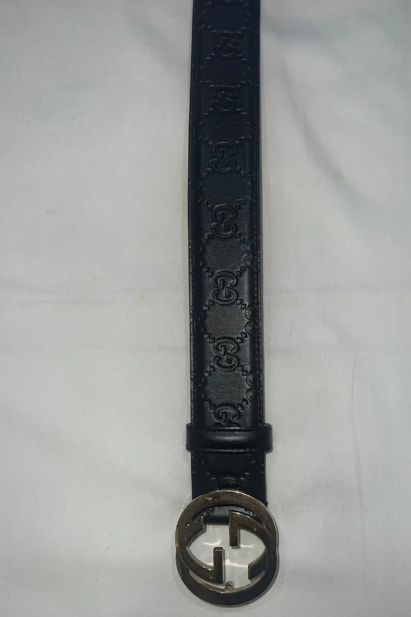Gucci Black Guccissima Leather Interlocking G Buckle Belt - Image 3