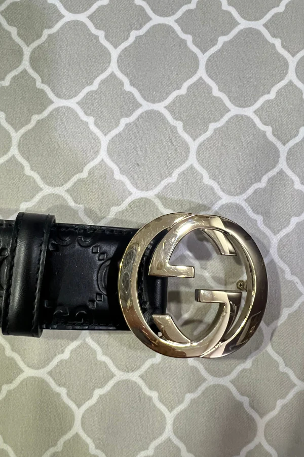 Gucci Black Guccissima Leather Interlocking G Buckle Belt - Image 5