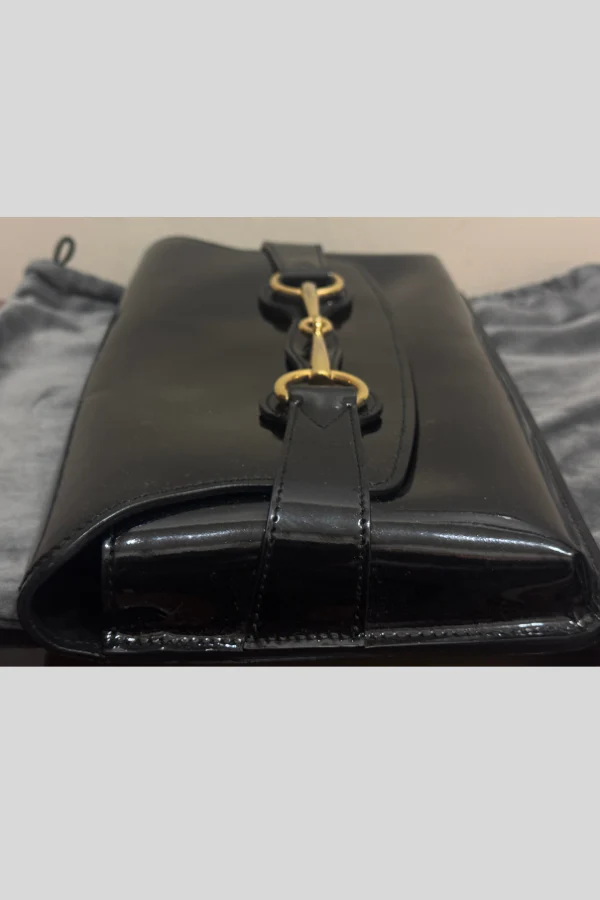 Gucci Black Patent Leather Horsebit Clutch - Image 4