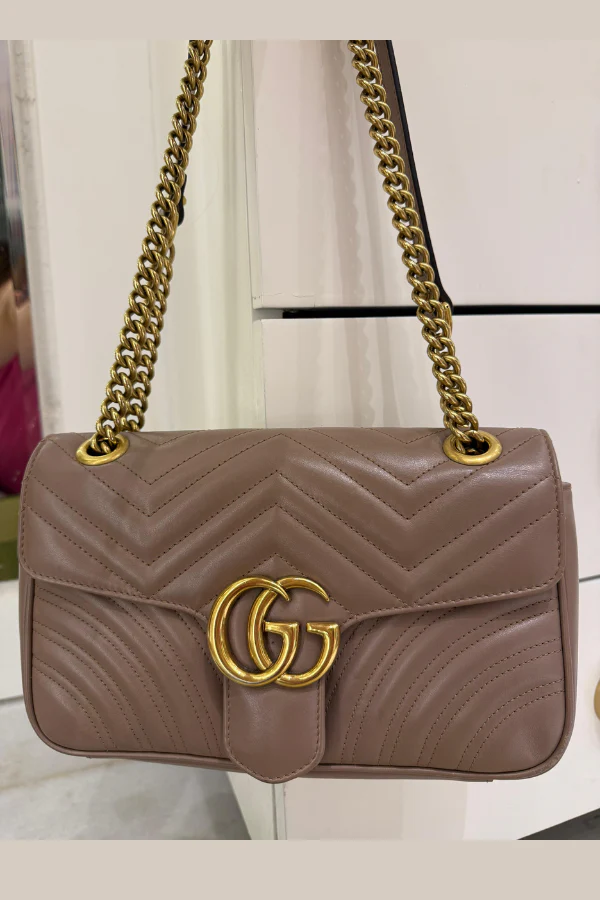 Gucci Nude Pink Matelasse Leather Medium GG Marmont Shoulder Bag - Image 3